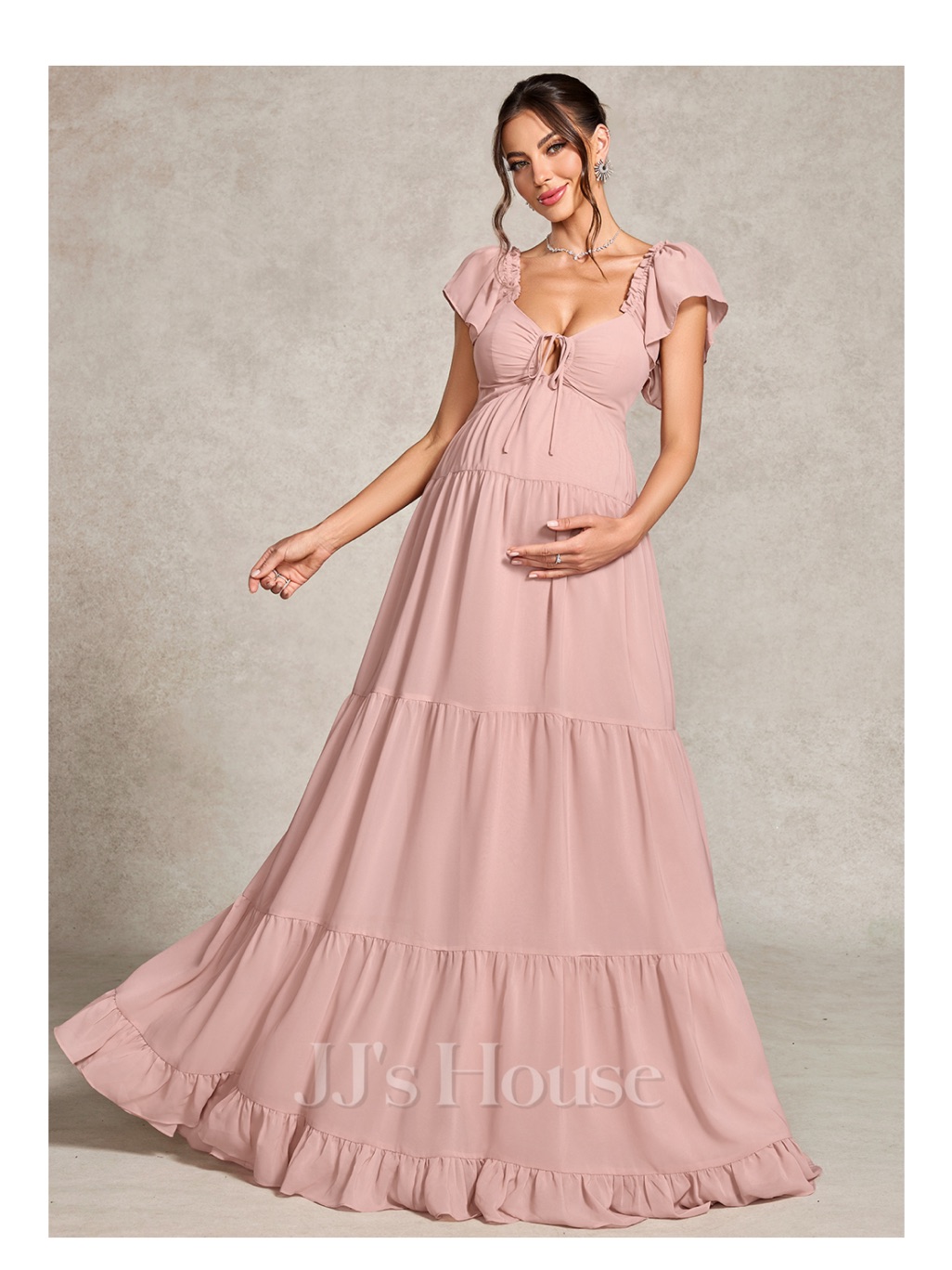 Jjs House Blush Pink Ruffle-Tiered Maternity Maxi Dress
